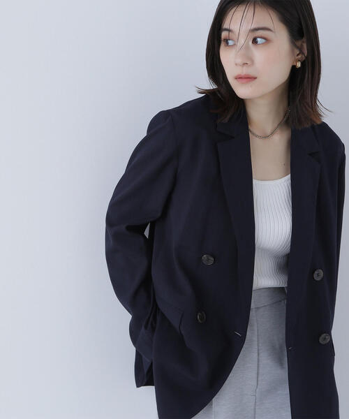 NATURAL BEAUTY BASIC ネイビー ダブルテーラードジャケット セール】◇【Oggi掲載】ライトボクシーダブルジャケット