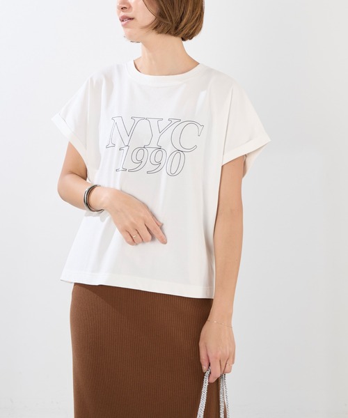 MICA&DEAL（マイカ＆ディール）の「"NYC1990"ロゴT-shirt（Tシャツ/カットソー・レディース・チャコールグレー/ホワイト/ベージュ/ピンク・FREE）」の5枚目の写真