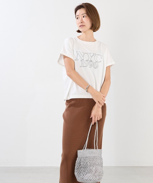 MICA&DEAL（マイカ＆ディール）の「"NYC1990"ロゴT-shirt（Tシャツ/カットソー・レディース・チャコールグレー/ホワイト/ベージュ/ピンク・FREE）」の6枚目の写真