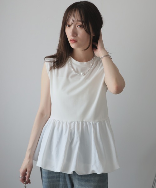 Girly Doll(ガーリードール)の「バルーンペプラムフレンチTシャツ(タンクトップ・レディース・ブラック/オフホワイト/チャコール・M)」の2枚目の写真
