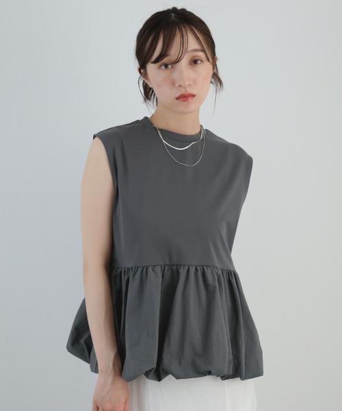 Girly Doll(ガーリードール)の「バルーンペプラムフレンチTシャツ(タンクトップ・レディース・ブラック/オフホワイト/チャコール・M)」の3枚目の写真