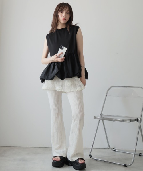 Girly Doll(ガーリードール)の「バルーンペプラムフレンチTシャツ(タンクトップ・レディース・ブラック/オフホワイト/チャコール・M)」の5枚目の写真
