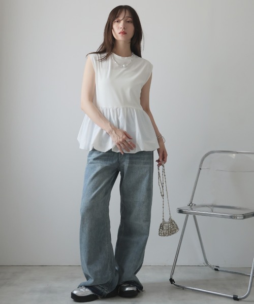 Girly Doll(ガーリードール)の「バルーンペプラムフレンチTシャツ(タンクトップ・レディース・ブラック/オフホワイト/チャコール・M)」の8枚目の写真
