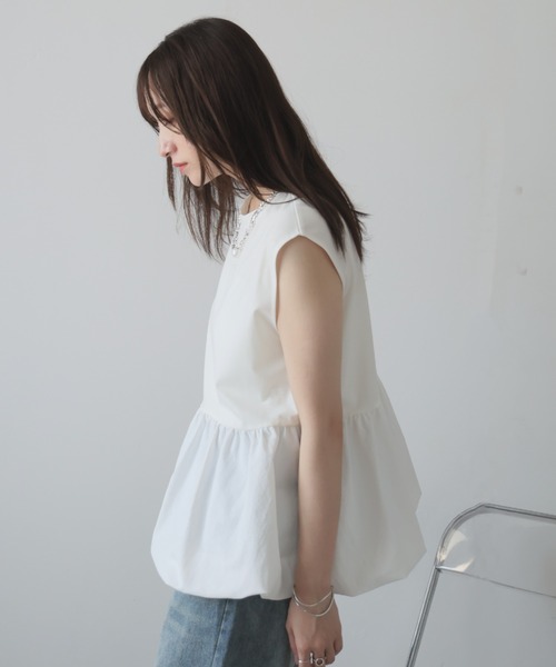 Girly Doll(ガーリードール)の「バルーンペプラムフレンチTシャツ(タンクトップ・レディース・ブラック/オフホワイト/チャコール・M)」の9枚目の写真