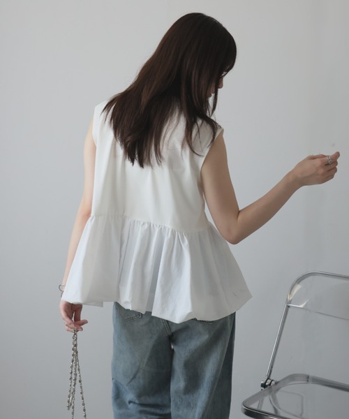 Girly Doll(ガーリードール)の「バルーンペプラムフレンチTシャツ(タンクトップ・レディース・ブラック/オフホワイト/チャコール・M)」の12枚目の写真