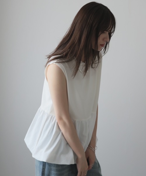 Girly Doll(ガーリードール)の「バルーンペプラムフレンチTシャツ(タンクトップ・レディース・ブラック/オフホワイト/チャコール・M)」の14枚目の写真