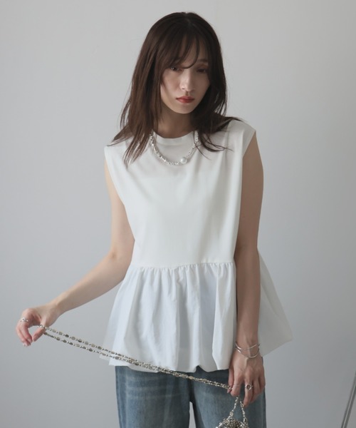 Girly Doll(ガーリードール)の「バルーンペプラムフレンチTシャツ(タンクトップ・レディース・ブラック/オフホワイト/チャコール・M)」の15枚目の写真