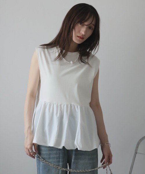Girly Doll(ガーリードール)の「バルーンペプラムフレンチTシャツ(タンクトップ・レディース・ブラック/オフホワイト/チャコール・M)」の16枚目の写真