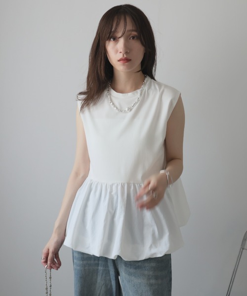 Girly Doll(ガーリードール)の「バルーンペプラムフレンチTシャツ(タンクトップ・レディース・ブラック/オフホワイト/チャコール・M)」の17枚目の写真