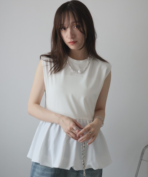 Girly Doll(ガーリードール)の「バルーンペプラムフレンチTシャツ(タンクトップ・レディース・ブラック/オフホワイト/チャコール・M)」の19枚目の写真