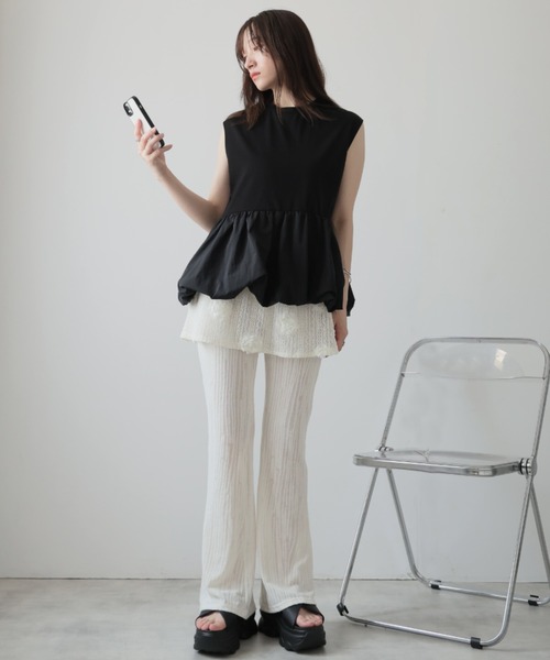 Girly Doll(ガーリードール)の「バルーンペプラムフレンチTシャツ(タンクトップ・レディース・ブラック/オフホワイト/チャコール・M)」の21枚目の写真