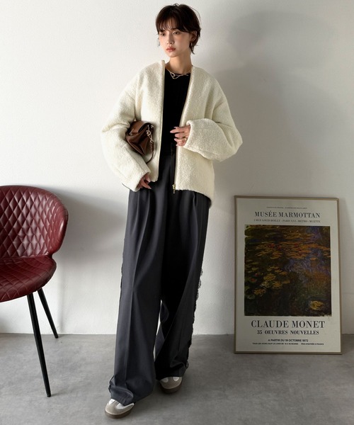 Classical Evon(クラシカルエヴォン)の「【Classical Evon】上品さと抜け感を兼ね備えた、大人のためのアウター。軽やかブークレノーカラージャケット(ノーカラージャケット・レディース・ネイビー/ブラウン/アイボリー・LARGE/MEDIUM/SMALL/X-LARGE)」の6枚目の写真