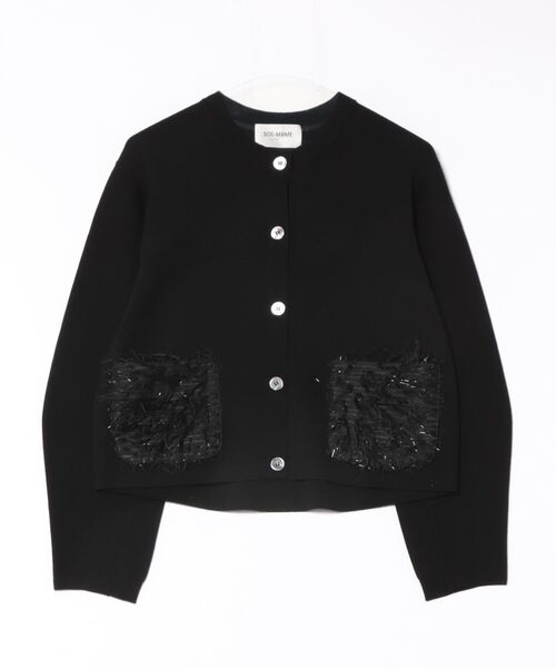 Marilyn Moon(マリリンムーン)の「【SOI-MeME】sheer fringe cocoon cardigan(カーディガン/ボレロ・レディース・チャコール/アイボリー/ブラック・FREE)」の2枚目の写真