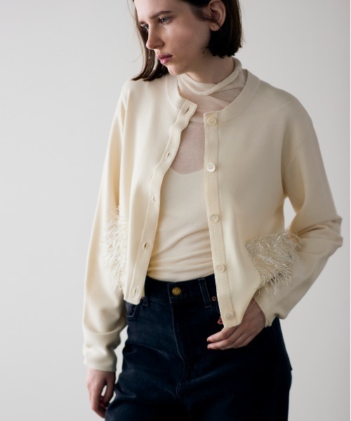 Marilyn Moon(マリリンムーン)の「【SOI-MeME】sheer fringe cocoon cardigan(カーディガン/ボレロ・レディース・チャコール/アイボリー/ブラック・FREE)」の7枚目の写真