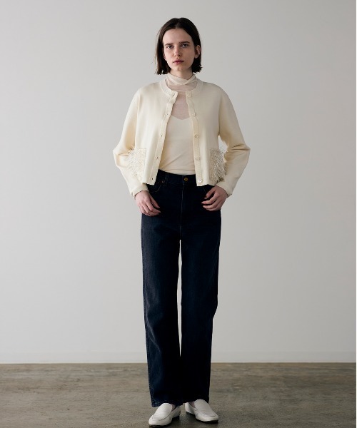 Marilyn Moon(マリリンムーン)の「【SOI-MeME】sheer fringe cocoon cardigan(カーディガン/ボレロ・レディース・チャコール/アイボリー/ブラック・FREE)」の4枚目の写真