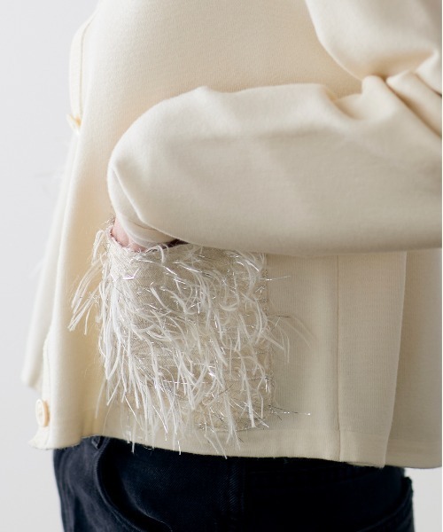 Marilyn Moon(マリリンムーン)の「【SOI-MeME】sheer fringe cocoon cardigan(カーディガン/ボレロ・レディース・チャコール/アイボリー/ブラック・FREE)」の6枚目の写真