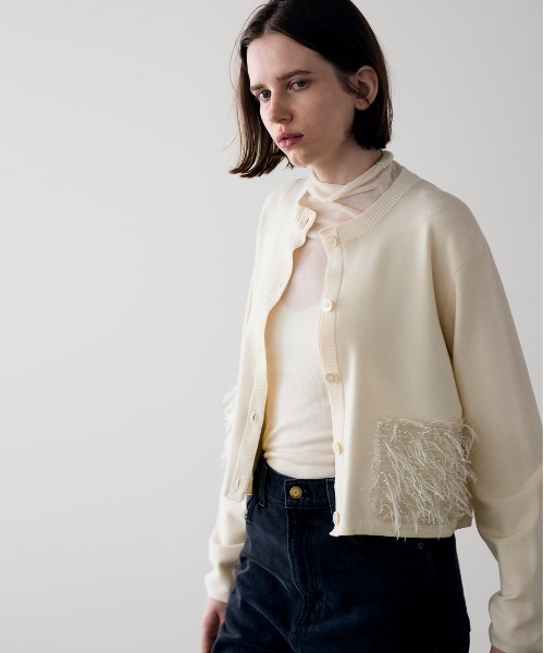Marilyn Moon(マリリンムーン)の「【SOI-MeME】sheer fringe cocoon cardigan(カーディガン/ボレロ・レディース・チャコール/アイボリー/ブラック・FREE)」の5枚目の写真