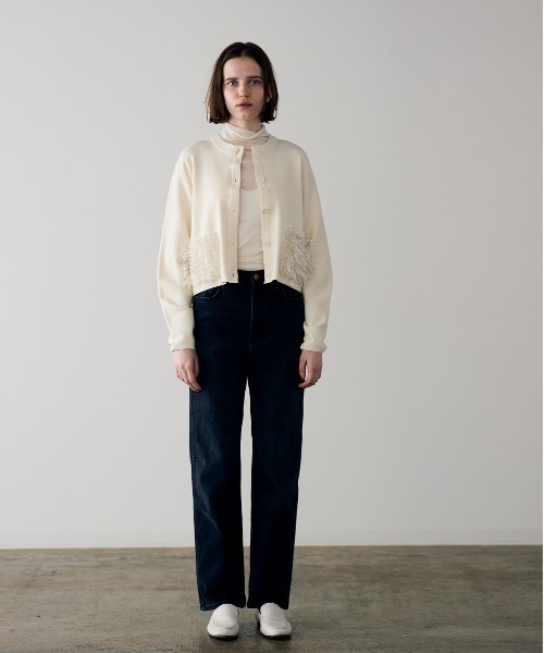 Marilyn Moon(マリリンムーン)の「【SOI-MeME】sheer fringe cocoon cardigan(カーディガン/ボレロ・レディース・チャコール/アイボリー/ブラック・FREE)」の14枚目の写真