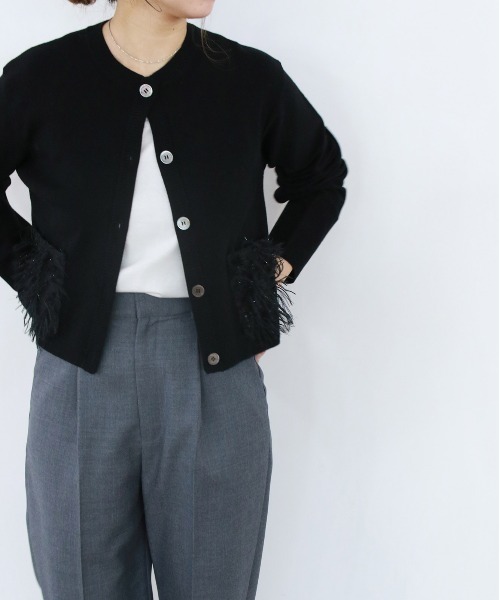 Marilyn Moon(マリリンムーン)の「【SOI-MeME】sheer fringe cocoon cardigan(カーディガン/ボレロ・レディース・チャコール/アイボリー/ブラック・FREE)」の15枚目の写真