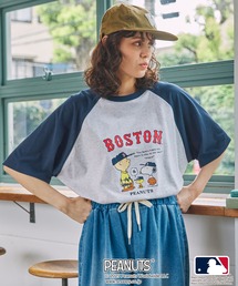 PEANUTS | 【PEANUT×MLB】ピーナッツ×メジャーリーグベースボール 別注 グラフィック ロゴ刺繍オーバーサイズ半袖Tシャツ(Tシャツ/カットソー)