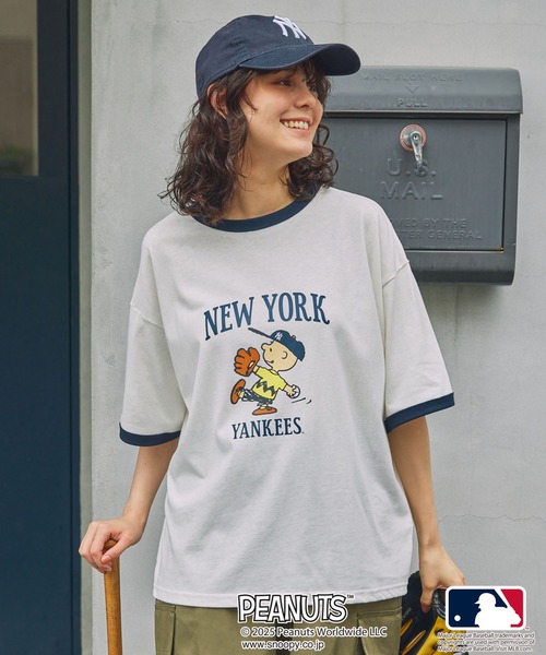 MLB  刺繍ロゴ　ベースボールシャツ PEANUT×MLB】ピーナッツ×メジャーリーグベースボール 別注