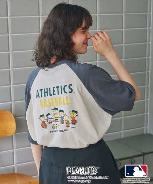 BASEBALL SHIRT Mサイズ　レオプロデュース PEANUT×MLB】ピーナッツ×メジャーリーグベースボール 別注