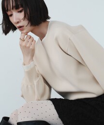 <EMMEL REFINES>EM スウェットライク クルーネック ニットプルオーバー