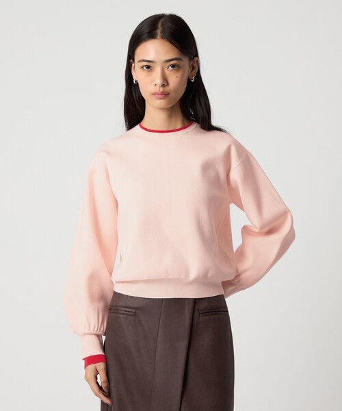 EMMEL REFINES（エメルリファインズ）の「＜EMMEL REFINES＞EM スウェットライク クルーネック ニットプルオーバー（ニット/セーター・レディース・ナチュラル/ライトピンク/ブラック・FREE）」の4枚目の写真