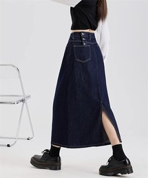 バックボタン スリットデニムスカート