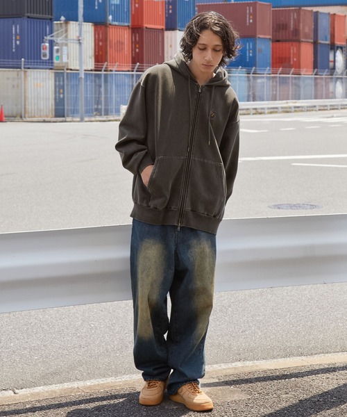 NBA（エヌビーエー）の「NBA/エヌビーエー 別注 チームロゴ刺繍バックデザイン ピグメント加工ビッグシルエット裏起毛ダブルジップパーカー（パーカー・メンズ・ブラック系2/アッシュグレー/ブラック/ネイビー/ブラック系/ブラウン・L/M）」の15枚目の写真