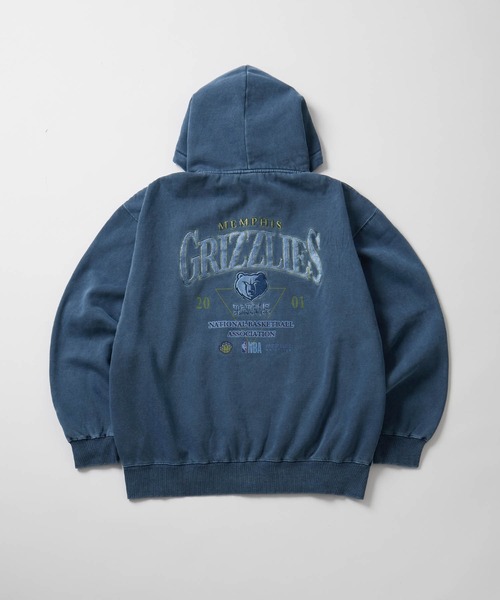 NBA（エヌビーエー）の「NBA/エヌビーエー 別注 チームロゴ刺繍バックデザイン ピグメント加工ビッグシルエット裏起毛ダブルジップパーカー（パーカー・メンズ・ブラック系2/アッシュグレー/ブラック/ネイビー/ブラック系/ブラウン/ワイン・L/M）」の15枚目の写真