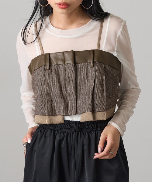 MAGASIN DE MODE Onjna(マガジンデモードオンジェナ )の「【MAGASIN DE MODE Onjna】バリアスパターンビスチェ ツイード フェイクレザー trc(キャミソール・レディース・ブラウン/ブラック/グレー・FREE)」の3枚目の写真