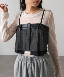 【MAGASIN DE MODE Onjna】バリアスパターンビスチェ ツイード フェイクレザー trc