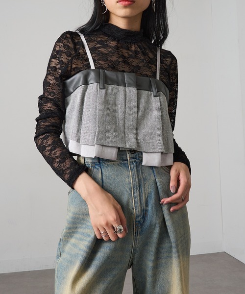 MAGASIN DE MODE Onjna(マガジンデモードオンジェナ )の「【MAGASIN DE MODE Onjna】バリアスパターンビスチェ ツイード フェイクレザー trc(キャミソール・レディース・ブラウン/ブラック/グレー・FREE)」の6枚目の写真