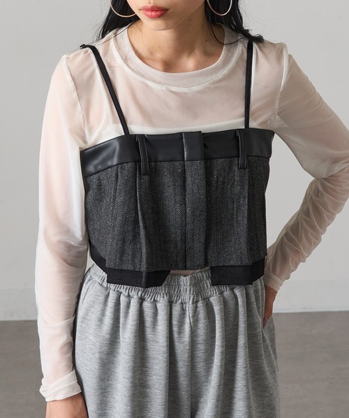 MAGASIN DE MODE Onjna(マガジンデモードオンジェナ )の「【MAGASIN DE MODE Onjna】バリアスパターンビスチェ ツイード フェイクレザー trc(キャミソール・レディース・ブラウン/ブラック/グレー・FREE)」の10枚目の写真
