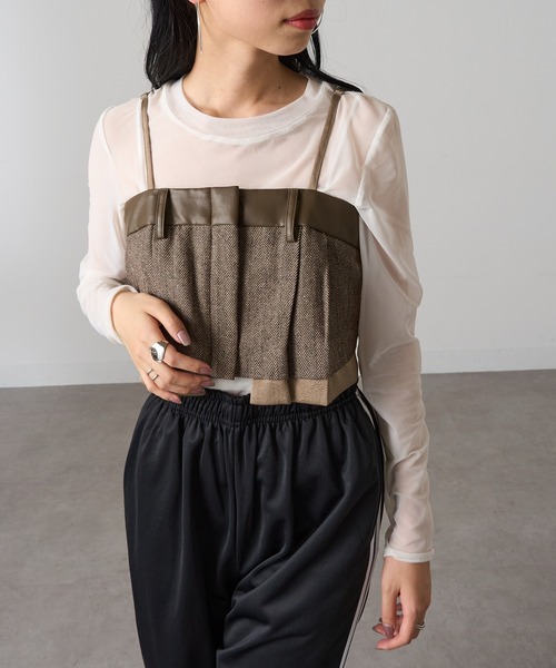 MAGASIN DE MODE Onjna(マガジンデモードオンジェナ )の「【MAGASIN DE MODE Onjna】バリアスパターンビスチェ ツイード フェイクレザー trc(キャミソール・レディース・ブラウン/ブラック/グレー・FREE)」の16枚目の写真