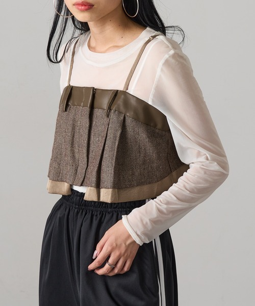MAGASIN DE MODE Onjna(マガジンデモードオンジェナ )の「【MAGASIN DE MODE Onjna】バリアスパターンビスチェ ツイード フェイクレザー trc(キャミソール・レディース・ブラウン/ブラック/グレー・FREE)」の18枚目の写真