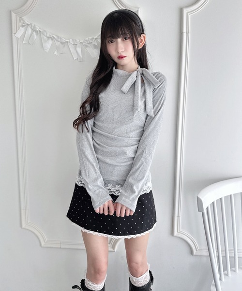 Loueme(ルエム)の「裾レースリボンリブトップス(Tシャツ/カットソー・レディース・グレー/アイボリー・FREE)」の16枚目の写真