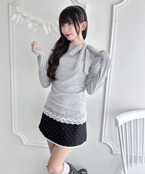 Loueme(ルエム)の「裾レースリボンリブトップス(Tシャツ/カットソー・レディース・グレー/アイボリー・FREE)」の9枚目の写真