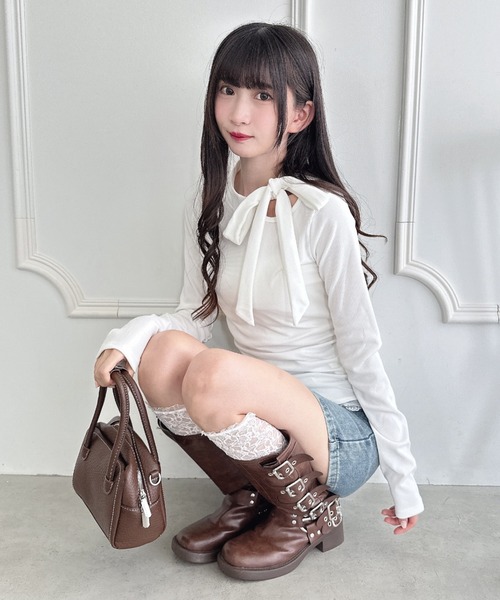 Loueme(ルエム)の「裾レースリボンリブトップス(Tシャツ/カットソー・レディース・グレー/アイボリー・FREE)」の14枚目の写真