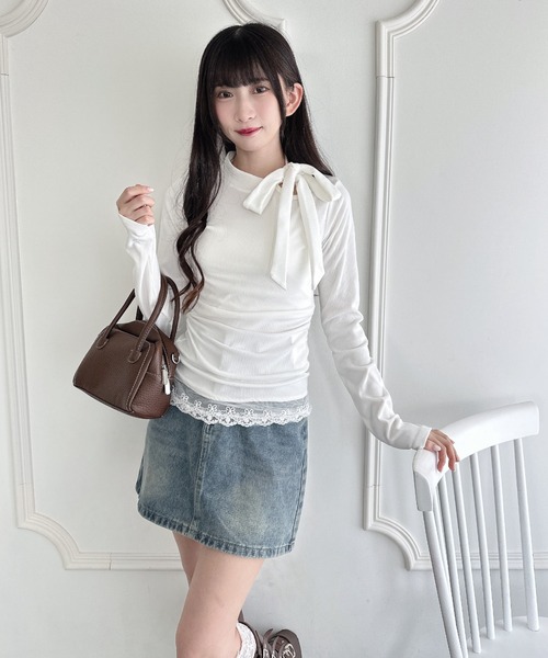 Loueme(ルエム)の「裾レースリボンリブトップス(Tシャツ/カットソー・レディース・グレー/アイボリー・FREE)」の17枚目の写真