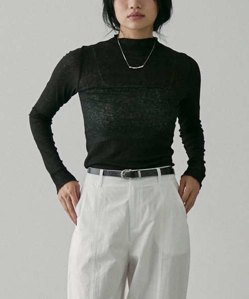 NUJOH（ヌゾ）の「Sheer Rib High Neck Top / シアーリブハイネックトップス（Tシャツ/カットソー・レディース・ブラック/アイボリー・FREE）」の2枚目の写真