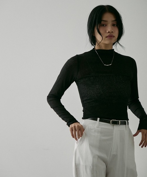 NUJOH（ヌゾ）の「Sheer Rib High Neck Top / シアーリブハイネックトップス（Tシャツ/カットソー・レディース・ブラック/アイボリー・FREE）」の10枚目の写真