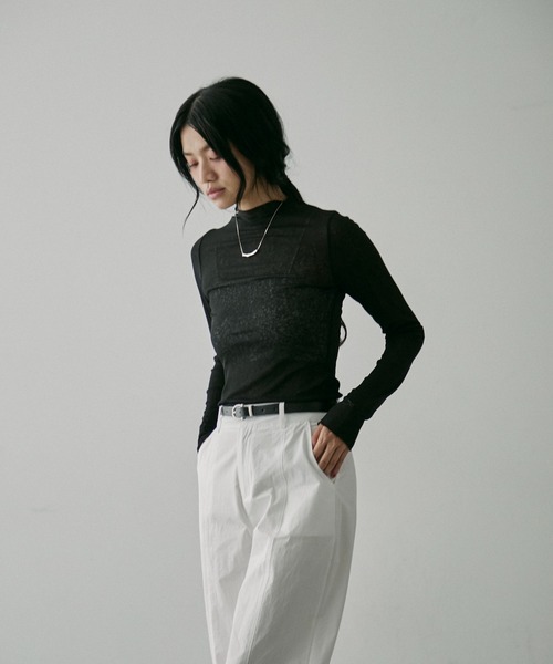 NUJOH（ヌゾ）の「Sheer Rib High Neck Top / シアーリブハイネックトップス（Tシャツ/カットソー・レディース・ブラック/アイボリー・FREE）」の11枚目の写真