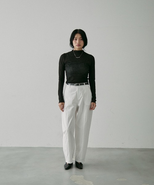 NUJOH（ヌゾ）の「Sheer Rib High Neck Top / シアーリブハイネックトップス（Tシャツ/カットソー・レディース・ブラック/アイボリー・FREE）」の7枚目の写真