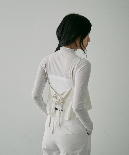 NUJOH（ヌゾ）の「Sheer Rib High Neck Top / シアーリブハイネックトップス（Tシャツ/カットソー・レディース・ブラック/アイボリー・FREE）」の4枚目の写真