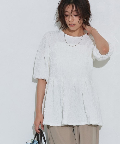 Pierrot（ピエロ）の「ふくれジャカードウエストタックトップス（Tシャツ/カットソー・レディース・ブラック/オフホワイト・L/M）」の17枚目の写真