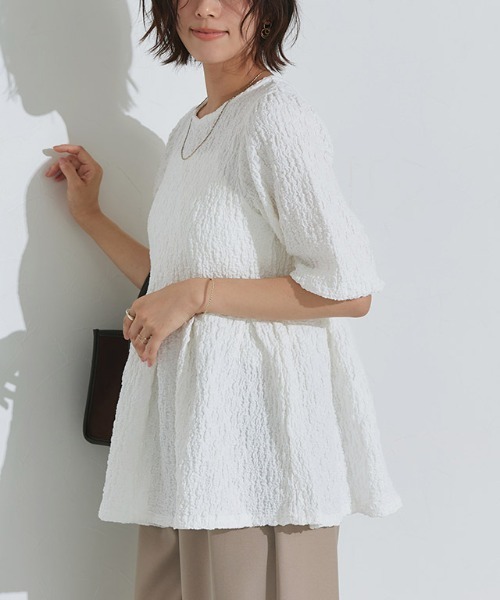 Pierrot（ピエロ）の「ふくれジャカードウエストタックトップス（Tシャツ/カットソー・レディース・ブラック/オフホワイト・L/M）」の18枚目の写真