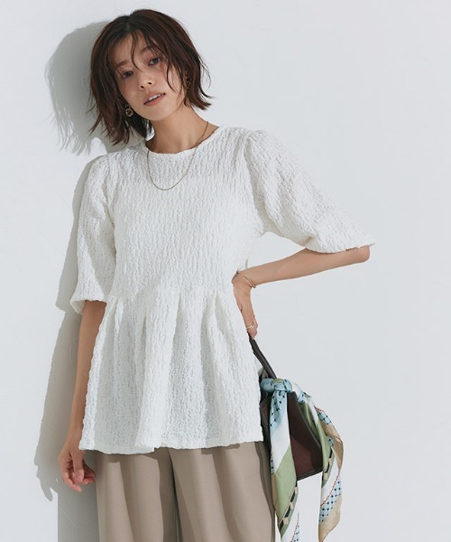 Pierrot（ピエロ）の「ふくれジャカードウエストタックトップス（Tシャツ/カットソー・レディース・ブラック/オフホワイト・L/M）」の19枚目の写真