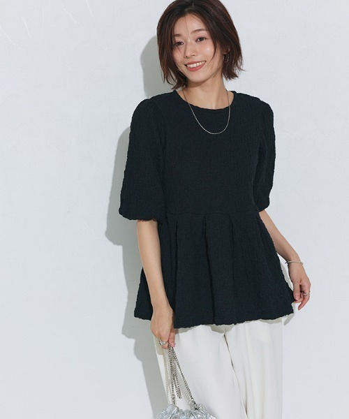 Pierrot（ピエロ）の「ふくれジャカードウエストタックトップス（Tシャツ/カットソー・レディース・ブラック/オフホワイト・L/M）」の6枚目の写真